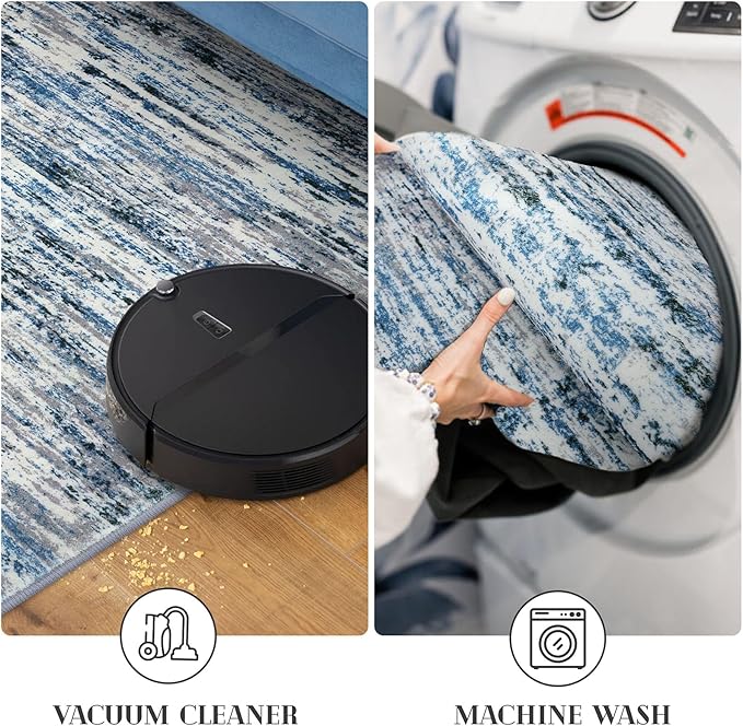 Modern Abstract Entryway Rug Indoor 2x3 Washable Rug Non-Slip Soft Small Area Rug Grey Blue White Kitchen Mats Thin Print Faux Wool Floor Carpet Throw Rugs for Entrance Bedroom Home Decor