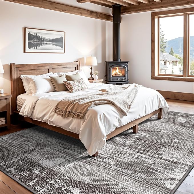 LUMI Washable Area Rug 5x8 for Living Room, Ultra Soft Stain Resistant Carpet with Non Slip Rubber Backing, Non-Shedding Low Pile Rugs for Bedroom, Dining Room, Indoor, Office