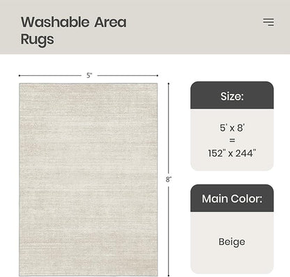 Valenrug Washable Rugs 7x9 - Stain Resistant 7x9 Area Rugs for Living Room, Non Slip Backing Printed Rugs for Bedroom, Folable Machine Washable Area Rug (7'x9', Beige)