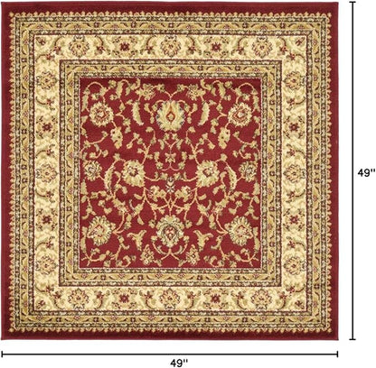 Unique Loom Voyage Collection Traditional Oriental Classic Intricate Design Area Rug (4' 0 x 4' 0 Square, Red/Gold)
