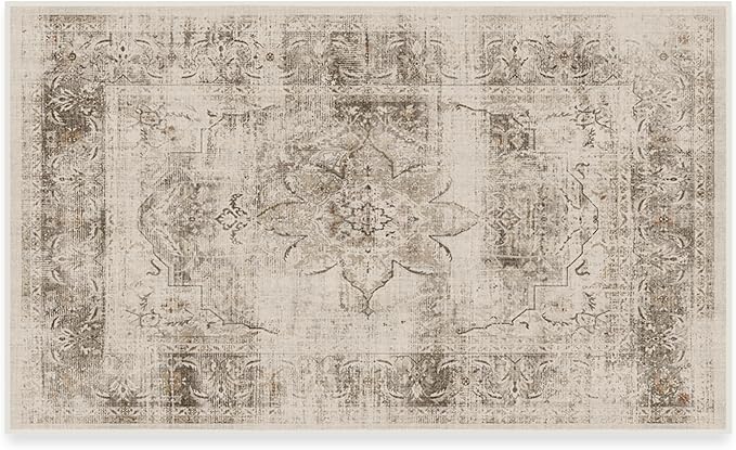 RUGGABLE Washable Vintage Area Rug – Sarrah Hazel 3x5, Stain-Resistant, Non-Slip – Small Machine Washable Rugs for Living Room, Bedroom, Hallway, Entryway & Office–with Cushioned Pad