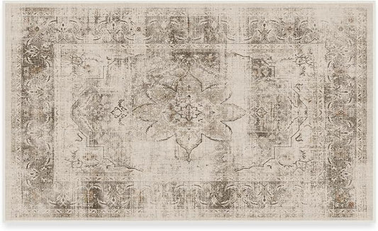 RUGGABLE Washable Vintage Area Rug – Sarrah Hazel 3x5, Stain-Resistant, Non-Slip – Small Machine Washable Rugs for Living Room, Bedroom, Hallway, Entryway & Office–with Standard Pad