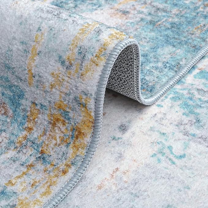 Runner Rug for Kitchen Hallways Runner Rug Non Slip 2'6''x8' Washable Blue Long Runner Rugs with Rubber Backing Soft Abstract Carpet Runner for Entryway, Kitchen, Bedroom, Bathroom