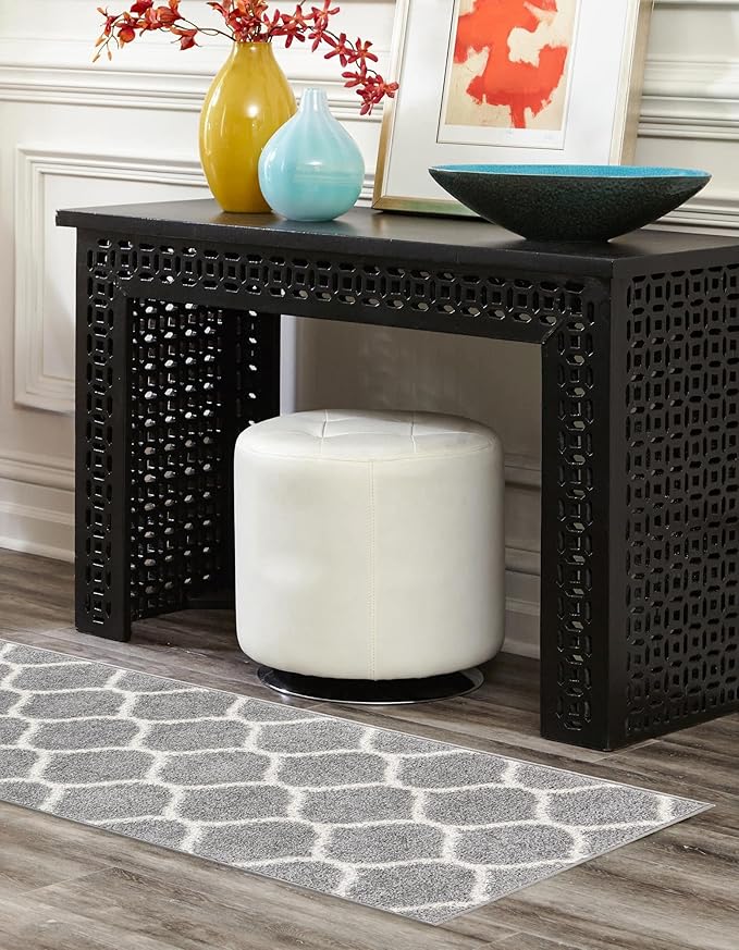 Rugs.com Lattice Frieze Collection Rug – 2' x 13' Runner Light Gray Medium Rug Perfect for Living Rooms, Large Dining Rooms, Open Floorplans