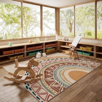 Colorful Geometric Sun Rug, Sun Pattern Rug, Geometric Area Rugs, Colorful Abstract Rugs, Washable Boho Carpet for Living Room, Bedroom, Dining Room, Office (7' x 9'(Rectangular))