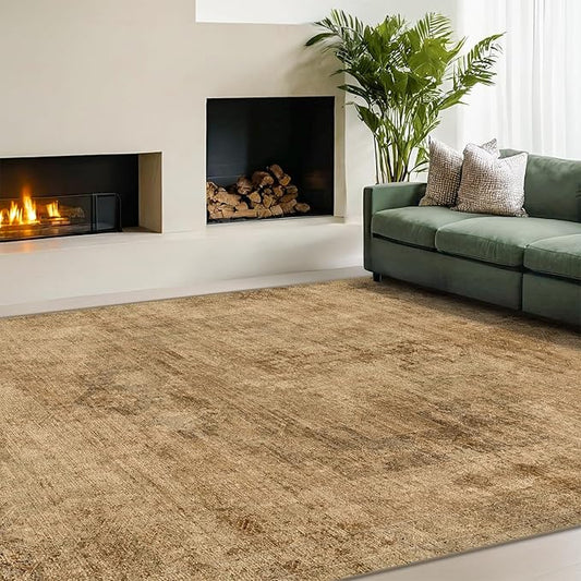 Brown and Gold Rugs for Living Room 5x7 Rug - Abstract Grey Office Rug for Fireplace, Home Office, Bedroom, Washable Non Slip Soft, Medallion Indoor Décor