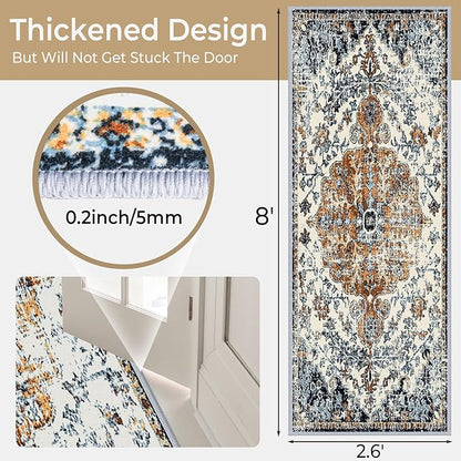 Hallway Washable Runner Rug 2'6x8 - Vintage Kitchen Runner Rugs with Non Slip Backing Stain Resistant Rugs for Living Room Bedroom Floor Distressed Carpet Runners for Farmhouse, Laundry