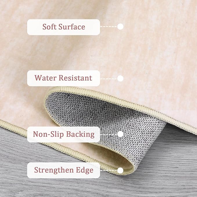 RUGSREAL Machine Washable Runner Rug 2x8 Long Entryway Throw Mat Contemporary Soild Kitchen Runner Rug Low-Pile Modern Carpet for Hallway Laundry Bedroom Living Room, 2'3" x 8' Ivory Beige
