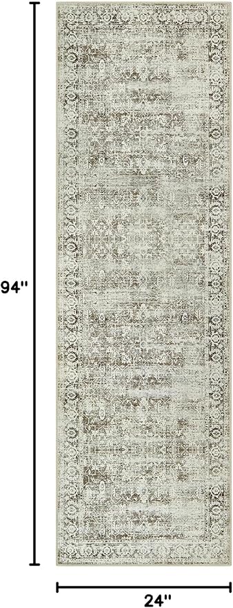 Morebes Vintage Long Bathroom Runner Rug, Washable Entryway Rugs Indoor Non Slip,Soft Distressed Doormat Indoor Entrance Throw Rug Kitchen Sink Mat Floor Carpet Runner, Brown
