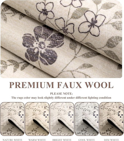YIHOUSE 6x9 Washable Rug for Bedroom, Beige Floral Rugs for Living Room Non Slip Ultra-Thin Large Boho Rug for Kids Playroom, Classroom, Girls Dorm, Nursery, Beige Multi
