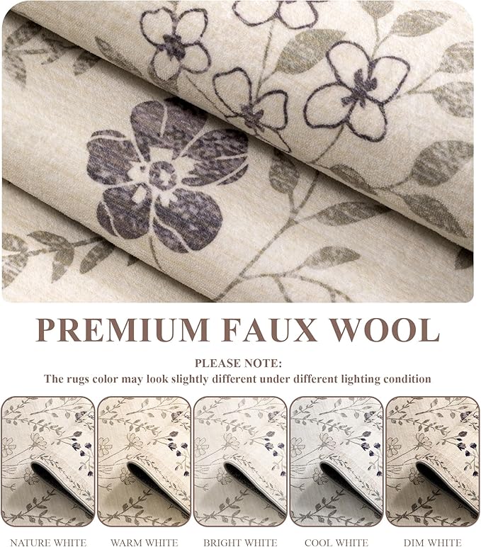YIHOUSE Beige Floral Print Rugs, Moroccan Trellis 10x14 Washable Large Rug, Modern Pastel Non Slip Ultra-Thin Area Rug for Classroom, Nursery Playroom,Dorm,Bedroom,Living Room, Beige Multi