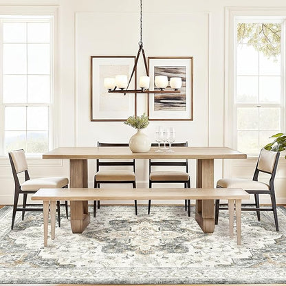 Marsail 6x9 Machine Washable Area Rug, Soft & Slip-Resistant Large Area Rug with Reinforced Bound Edges, Vintage Short-Pile Washable Rug with Floral Pattern for Living Room, Dinning Room and Bedroom