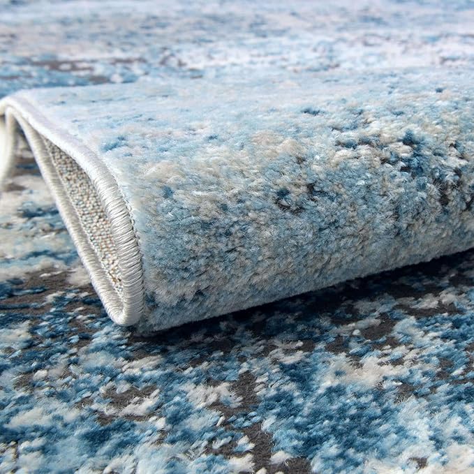 Rugs.com Leipzig Collection Runner Rug – 6 Ft Runner Blue Low-Pile Rug Perfect for Hallways, Entryways