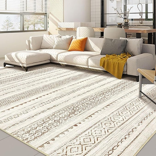 Nakagishi 12x15 Area Rugs Living Room: Washable Boho Large Neutral Modern Soft Farmhouse Rug Stain Resistant Indoor Non-Slip Accent Carpet for Bedroom Nursery Kids Playroom Office Dining Room- Brown