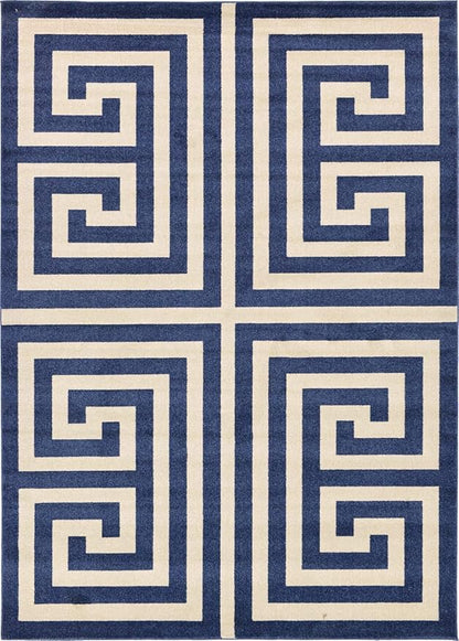 Unique Loom Athens Collection Classic Geometric Modern Border Design Area Rug (7' 0 x 10' 0 Rectangular, Navy Blue/ Beige)