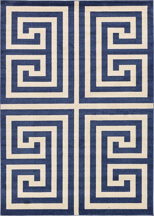 Unique Loom Athens Collection Classic Geometric Modern Border Design Area Rug (7' 0 x 10' 0 Rectangular, Navy Blue/ Beige)