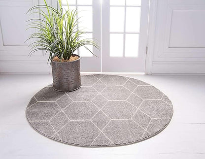 Unique Loom Trellis Frieze Collection Area Rug - Geometric (4' 1" Round Light Gray/Ivory)