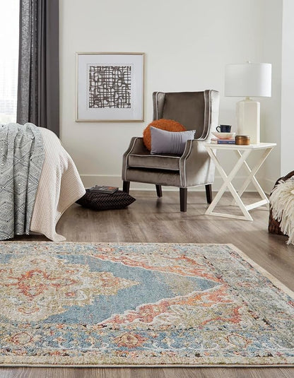Unique Loom Isabella Collection Area Rug - Rossellini (3' 3" x 5' 3" Rectangle, Blue/ Beige)