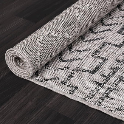 Beverly Rug Waikiki Indoor Outdoor Rug 6x9, Washable Outside Carpet for Patio, Deck, Porch, Trellis Area Rug, Water Resistant, Dark Grey - Light Grey