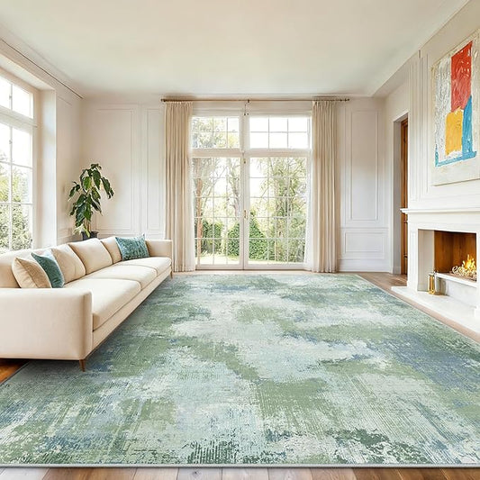 AMADA HOMEFURNISHING 8x10 Area Rugs for Living Room, Modern Abstract Washable Rug with Non-Slip Backing & Low Pile, Large Rug with Abstract Pattern for Bedroom, Dinning Room, Home Office, Green