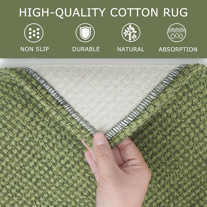KOZYFLY Runners for Hallways 2x8 ft Washable Kitchen Runner Non Slip Rubber Backed Hall Runners Cotton Entryway Runner Rugs Floor Carpet for Indoor Backdoor Bedroom Kitchen, Bright Green/Earthy Green