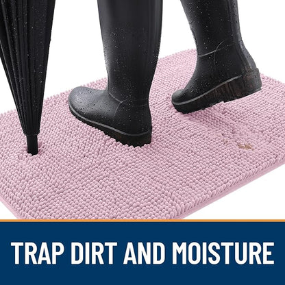 OLANLY Dog Door Mat for Muddy Paws 47x24, Absorbs Moisture and Dirt, Absorbent Non-Slip Washable Doormat, Quick Dry Chenille Mud Mat for Dogs, Entry Indoor Entryway Carpet for Inside Floor, Dusty Rose