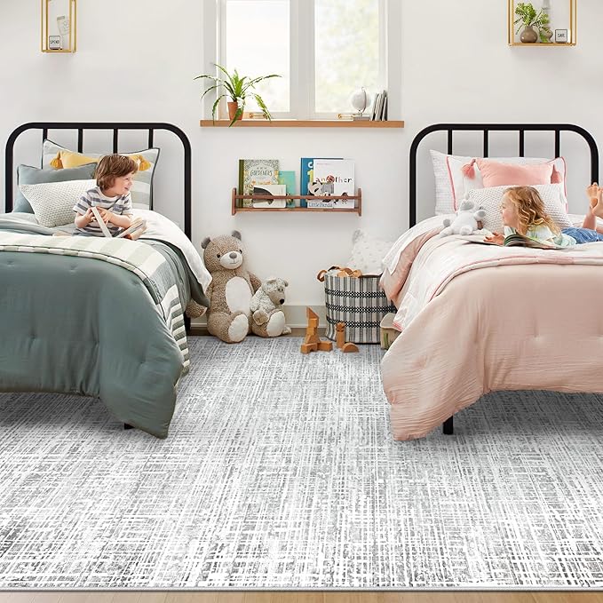 5x7 Area Rugs for Living Room, Washable Large Area Rug Neutral Modern Abstract Bedroom Rug Soft Non Slip Low Pile Stain Resistant Indoor Carpet for Nursery Kids Dining Room Office(Grey, 5'x7')