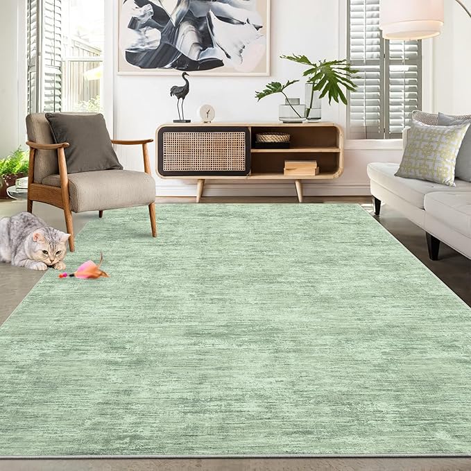 RUGSREAL Bedroom Rug 3x5 Washable Rug for Living Room Small Entryway Carpet with Rubber Backing Stain Resistant Dining Room Throw Mat Modern Solid Color Area Rug for Bedside Kitchen, Green