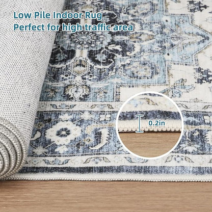 Dripex Runner Rug-2x8 Washable Distressed Hallway Runner Oriental Medallion Carpet Non-Slip Stain-Resistant Kitchen Mat Foldable Thin Accent Rug for Entrance Living Room Bedroom