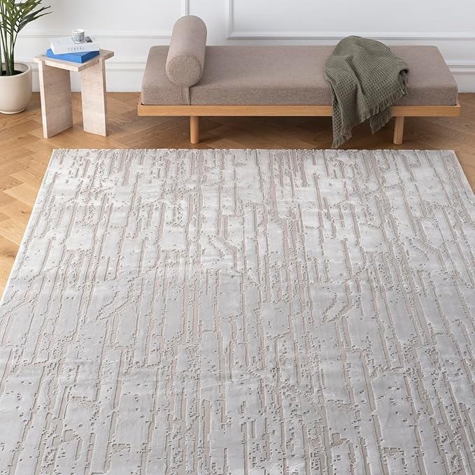 Revival Rugs Ebb 7'10"x10' Washable Area Rug for Living Room Bedroom - 100% Recycled Oeko-TEX Certified, Medium Pile, Taupe