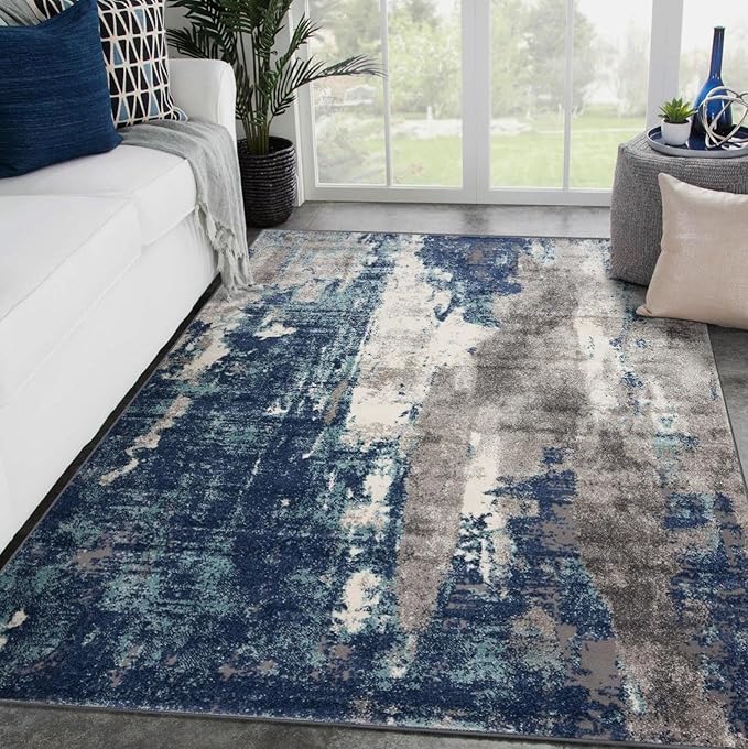 LUXE WEAVERS Euston Collection D.Blue-L.Blue 6x9 Modern Abstract Area Rug