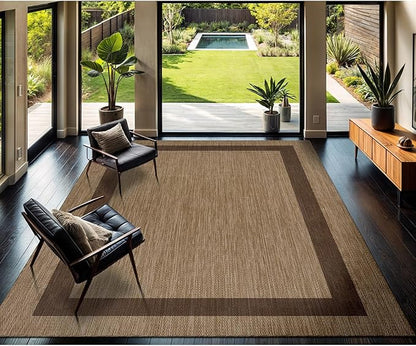 CAMILSON Outdoor Rug 10x14 - Large Modern Outside Rugs for Patios Porches Waterproof Durable Washable Non-Shedding, Easy-to-Clean Indoor Outdoor Area Carpet (10 x 14, Bordered - Jute)