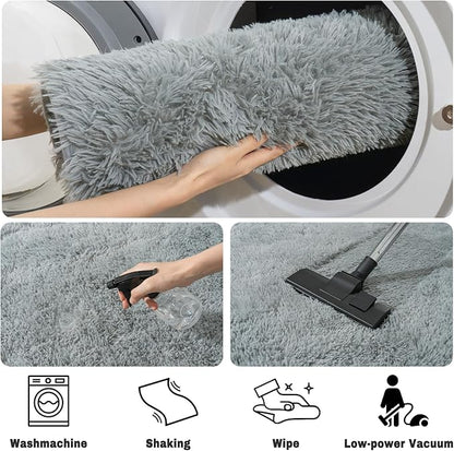 Soft Fluffy Area Rug for Bedroom, Grey Fuzzy Shaggy Oval Throw Rugs for Bedside, Non-Slip Cozy Plush Shag Carpet for Kids Room Nursery Dorm Living Room, 2.6 x 5.3 Feet