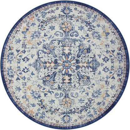 Lahome Round Rug 5'3"Ft, Large Washable Dining Room Round Area Rug Soft Kitchen Circle Rug, Bohemian Non-Slip Non-Shedding Printed Indoor Carpet for Bedroom Entryway Bathroom, Blue Purple/Multi