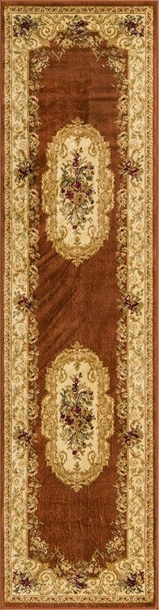 Rugs.com Chateau Collection Rug – 10 Ft Runner Brick Red Medium Rug Perfect for Hallways, Entryways