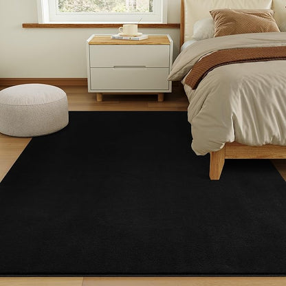 Solid Washable Area Rug - 3x5 Medium Pile Faux Cashmere Carpet for Living Room Bedroom, Black