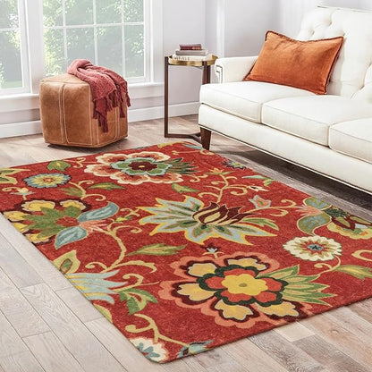 Lahome Floral 4x6 Red Area Rugs, Washable Throw Soft Rug for Bedroom Non-Slip, Paisley Print Fall Carpet for Christmas Living Room Dinning Room Entryway Kitchen Office (4'x6', Red)