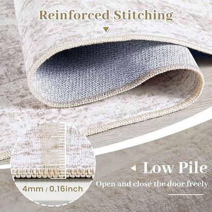 Area Rug 8x10 Living Room Rug, Machine Washable Vintage Distressed Medallion Rug Non-Slip Soft Low Pile Large Indoor Rugs for Bedroom Kitchen Dining Room Office(Beige,8'x10')