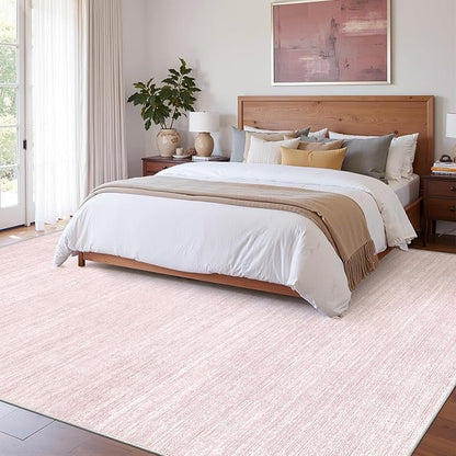Art&Tuft Washable Rugs 9x12, Low Pile Area Rugs 9x12 Living Room - Non Slip and Stain Resistant Soft Thin Rug for Bedroom, Dining Room, Kitchen, Office, Lightpink