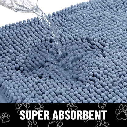 Smiry Dog Door Mat for Muddy Paws, Absorbent Dirt Trapper Non Slip Quick Dry Washable Chenille Mat for Mud Dogs, Entry Rug for Indoor and Outdoor (40x32 Inches, Airy Blue and Black)