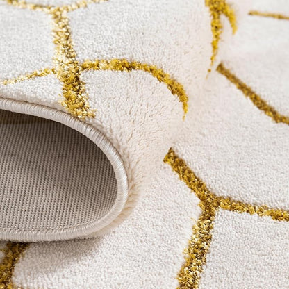 Unique Loom Glam Collection Area Rug - Trellis (3' 3" Round, White Gold/ Gold)