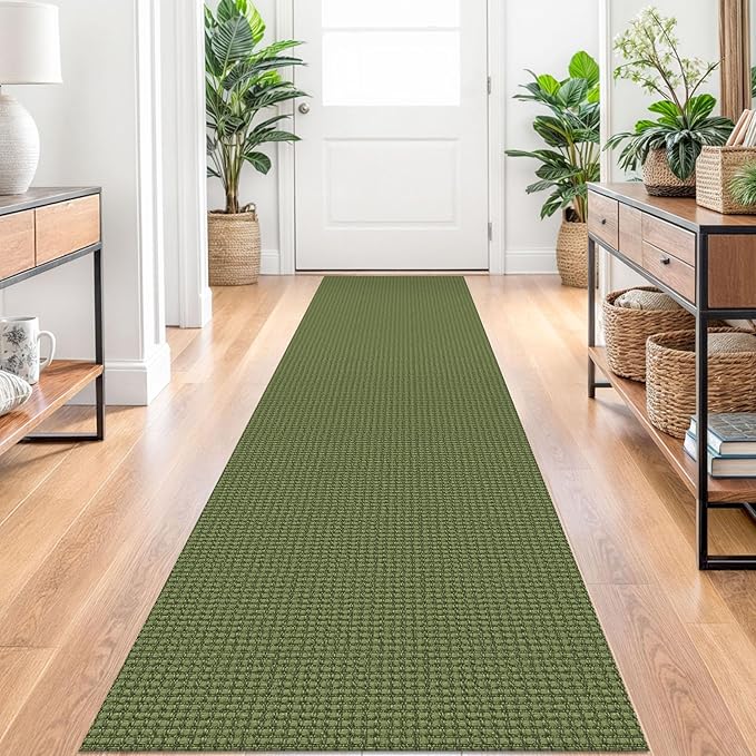 Braided Runner Rug 2x10 Ft Washable Runners for Hallways Non Slip Rubber Backed Kitchen Runners Cotton Long Entryway Runner Indoor, Woven Carpet for Hall Kitchen Entryway, Green