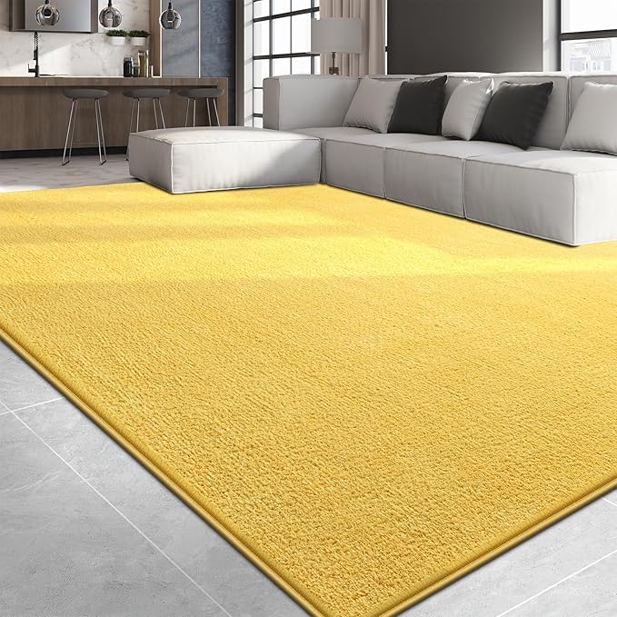 Large Area Rugs for Living Room Bedroom, 4x6 Feet Yellow Rug, Minimalist Modern Shag Rug, Soft Thick Comfy Memory Foam Indoor Carpet, Non-Slip Washable Rug for Boys Girls Dorm Nursery Room Home Decor
