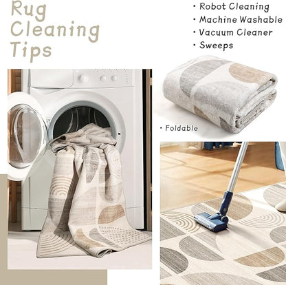 MUJOO Boho Small Rug Washable,2x3 Area Rugs for Entryway Bathroom Entry Entrance Kitchen,Front Door Mat Soft Throw Carpet Non Slip Indoor Modern Abstract Bohemian Neutral Beige