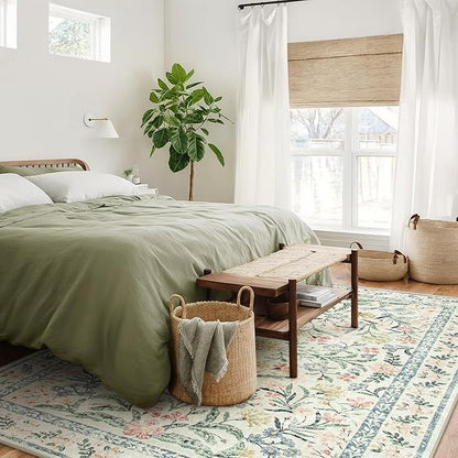 Wonnitar Boho Washable Rug 8x10, Large Area Rug for Living Room, Soft Floral Carpet for Bedroom Non Slip, 8 x 10 Indoor Beige Carpets for Nursery Dining Room Apartment Office Decor
