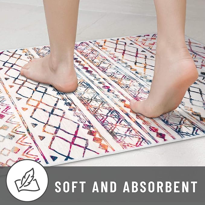 KUTA Boho Living Room Rug 8x10, Moroccan Multi-Color Washable Area Rugs Non Slip, Ultra Soft Print Distressed Geometric Low-Pile Throw Carpet for Bedroom Nursery Dorm Decor