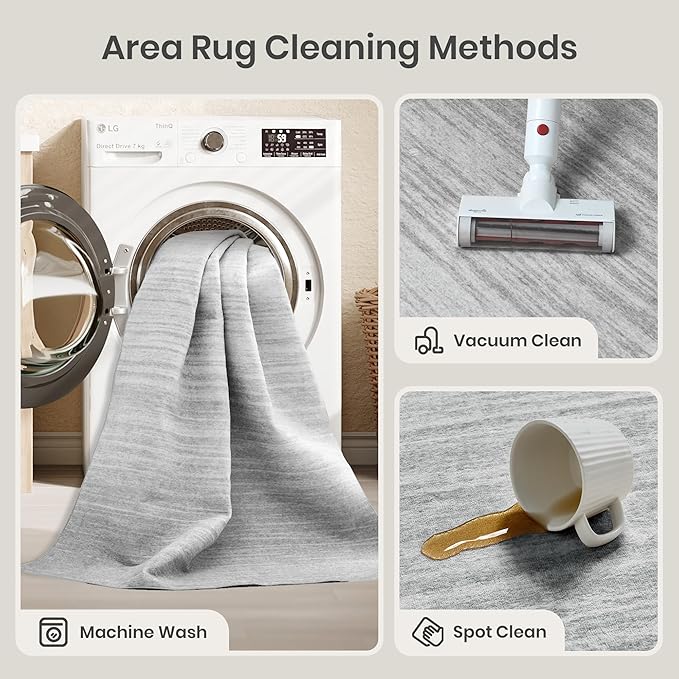 Valenrug Washable Rugs 5x7 - Non Slip 5x7 Area Rugs for Living Room, Stain Resistant Area Rugs for Bedroom, Foldable Machine Washable Area Rug(5'x7', Grey)