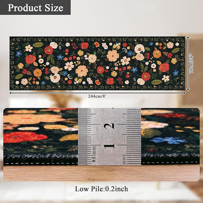 U'Artlines 2'6" x 8' Boho Runner Rug for Hallways Kitchen Colorful Floral Soft Non Slip Washable Floor Carpet Runners for Entryway Laundry Room Bathroom Black Green