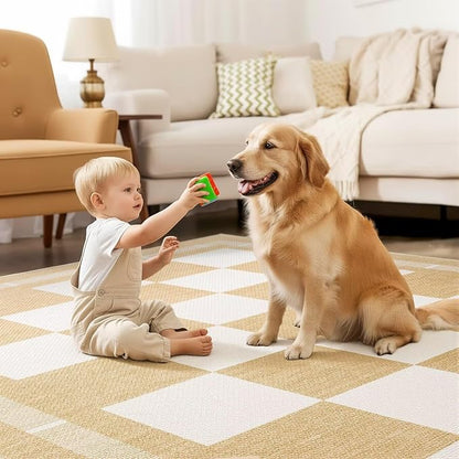 Vasofe Checkered Jute 5x7 Area Rugs, Washable Outdoor Patio Rug for Living Room Bedroom Indoor Carpet, Non Slip Modern Farmhouse Neutral Geometric Rugs Office Porch Dining Room Mat, Khaki and White
