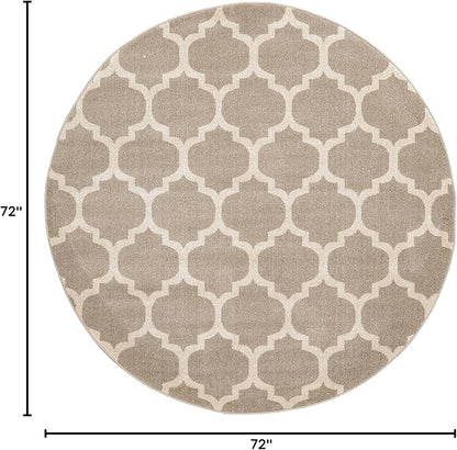 Rugs.com Lattice Collection Rug – 6 Ft Round Light Brown Medium Rug Perfect for Kitchens, Dining Rooms